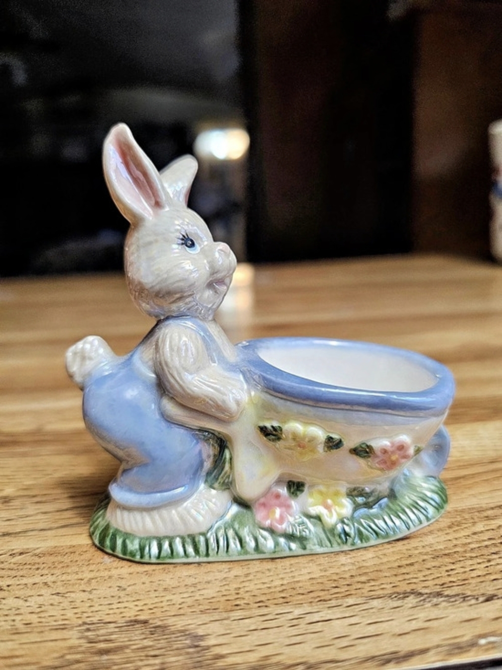 Rabbit Floral Planter Decor Blue & White